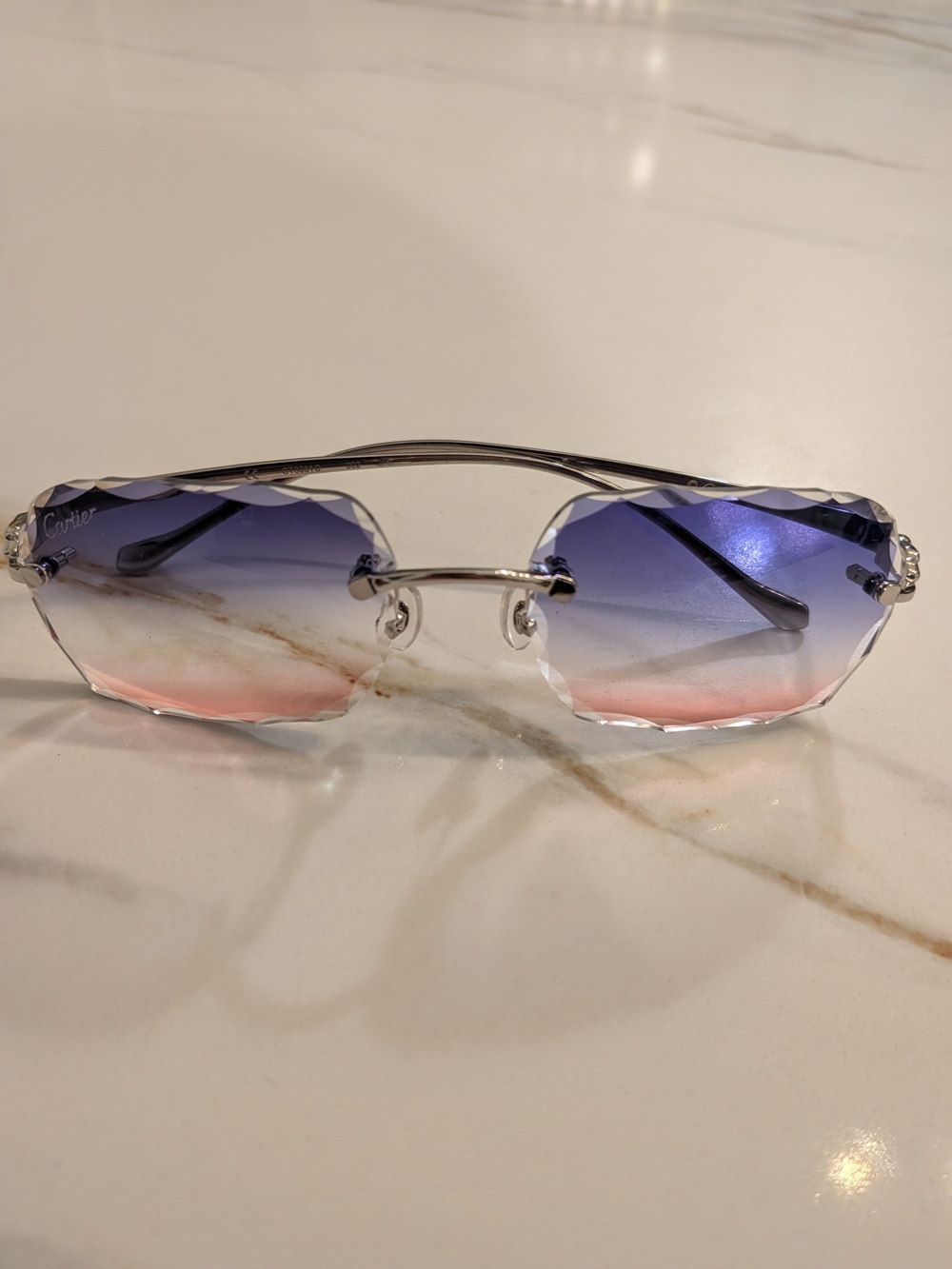 Cartier Rimless Sunglasses Purple-to-Pink Gradient Lenses With Panther Engraving